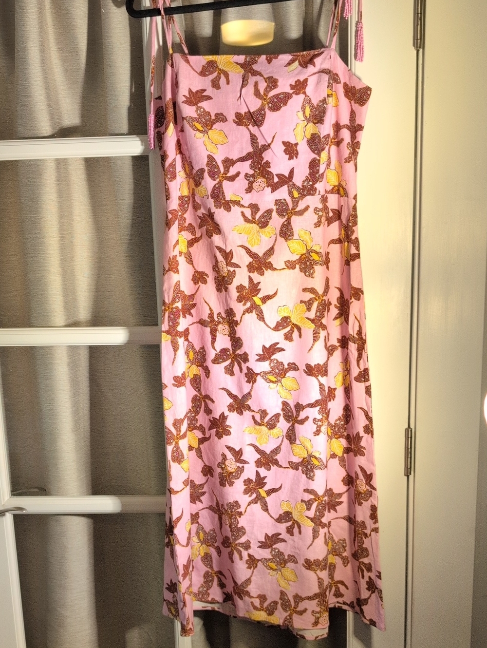 House of Harlow 1960 Backless Pink Floral Linen  Midi Dress